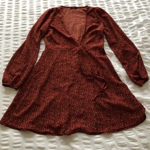 Deep Orange, Burgundy Wrap Dress - Picture 1 of 1